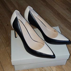 Banana Republic heels pumps, black / stone, leather, size 9.5